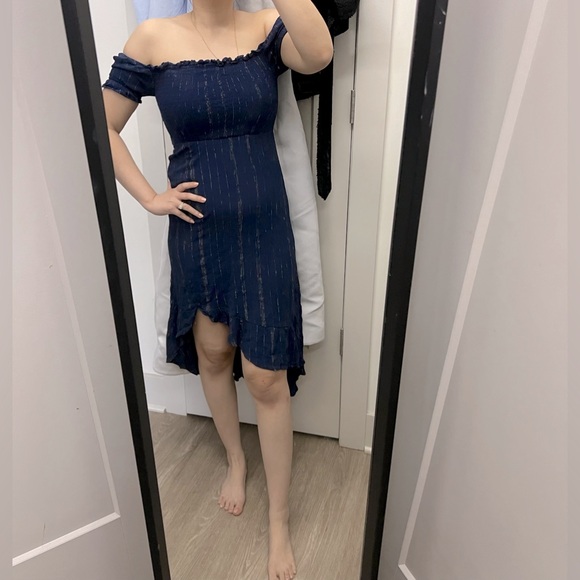 blue rain smocked high low dress - Picture 8 of 8